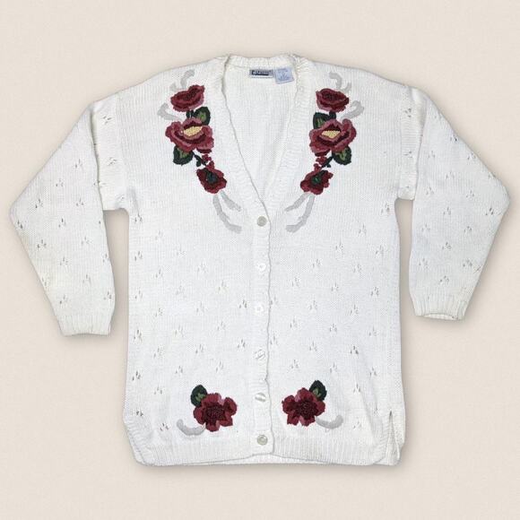 Vintage Floral Grandma Cardigan Oversized Sweater Capacity Size Small - Picture 1 of 4